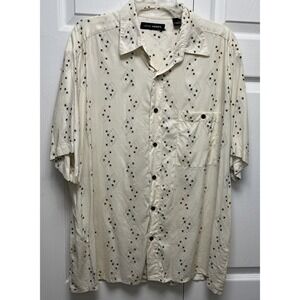 John Henry Mens Button‎ Up Shirt Large Beige Geometric Patterns Short Sleeve L
